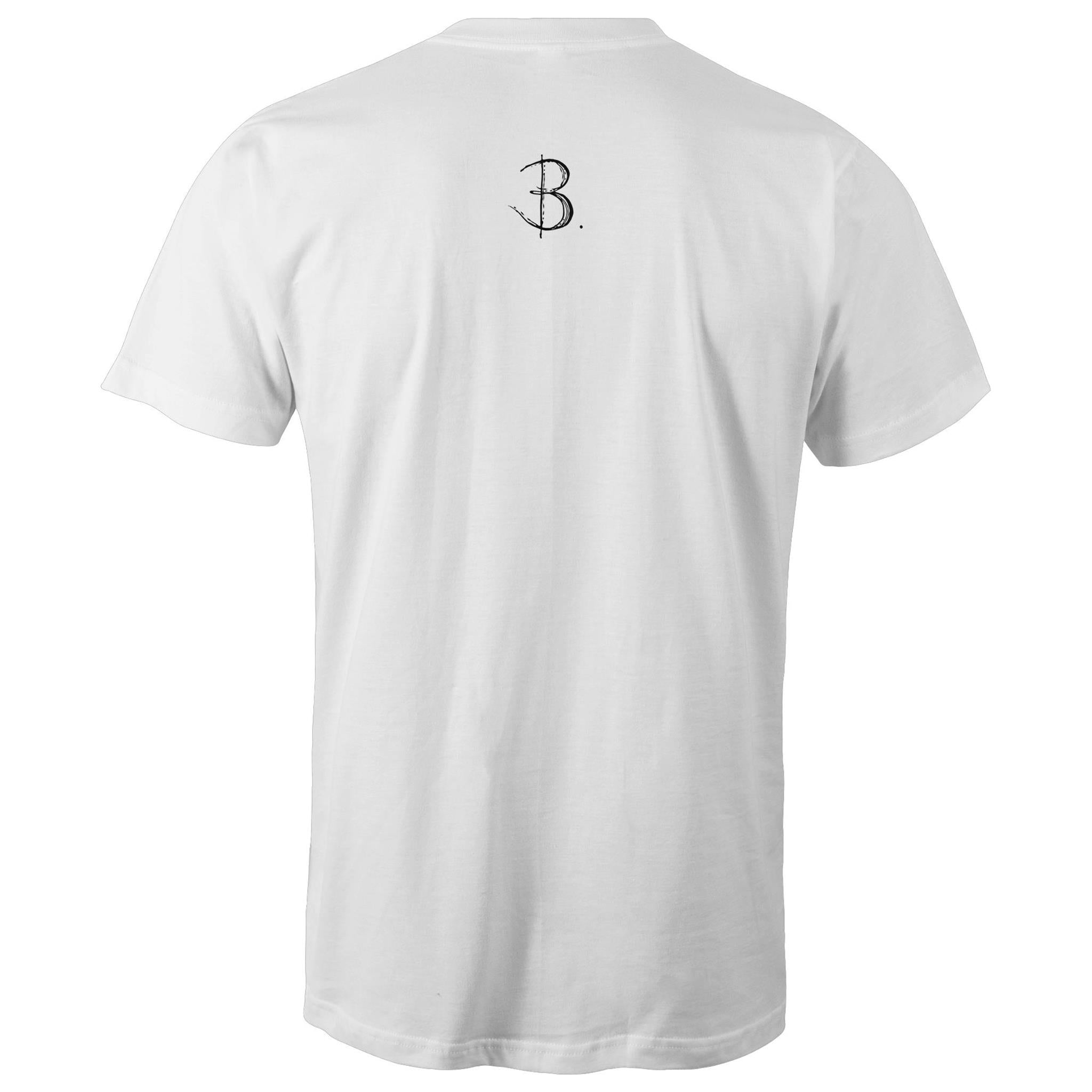 'Swatch Tee Black and Gold Tee'  Back Exclusive Desgin, 'B. Streetwear' Logo in black. Men's and Unisex White T-Shirt Made form Sustainably Sourced 100% Cotton, Australia. Learn more