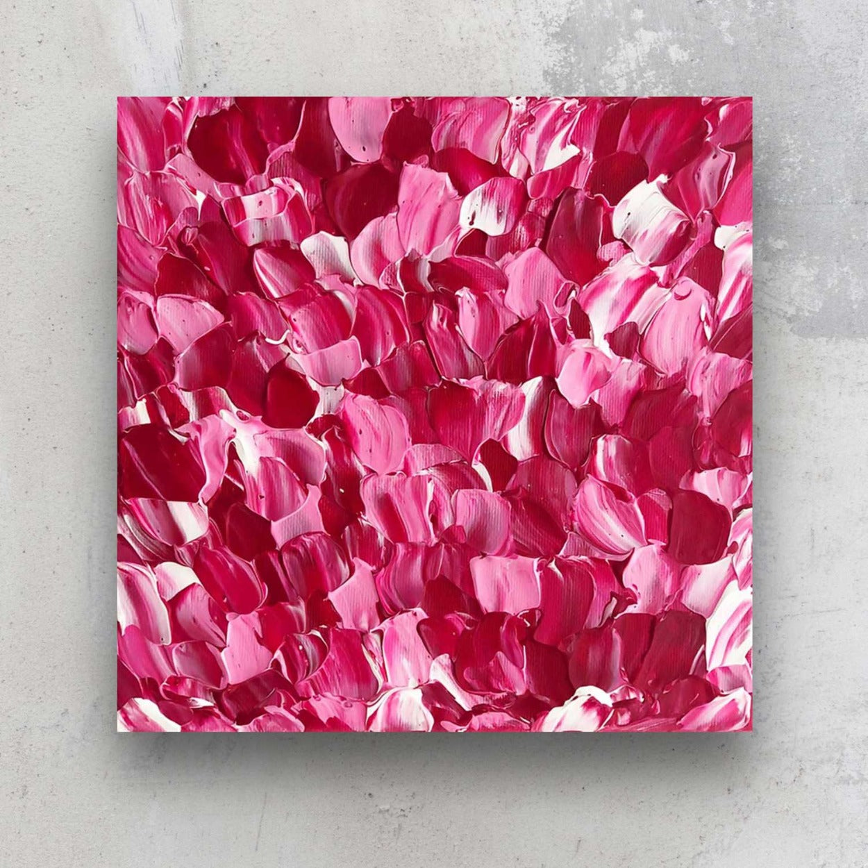 1000 Roses, original abstract art on canvas, reds, whites and pink palette. Painted by Bridget Bradley