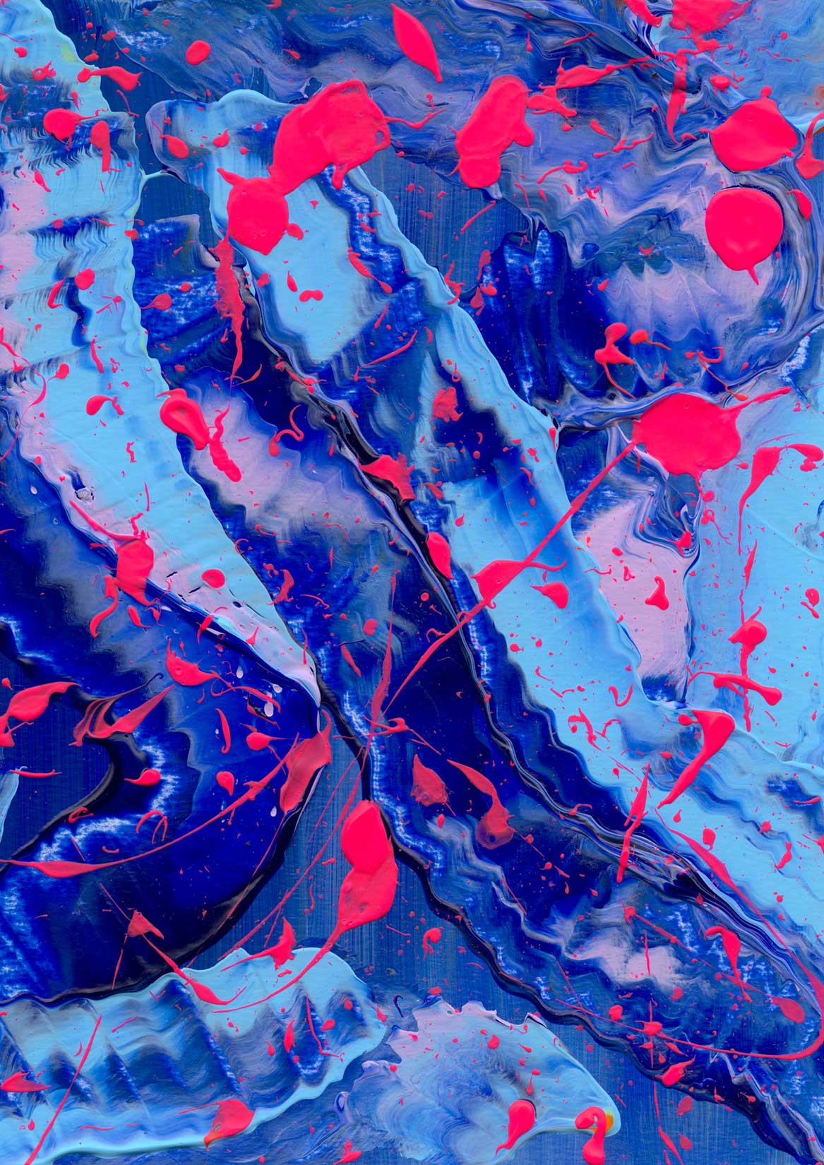 Blue III Abstract print on Canvas Unframed. Vibrant blues and neon pinks make this a stand out abstract for wall art. Bridget Bradley Abstract Artist
