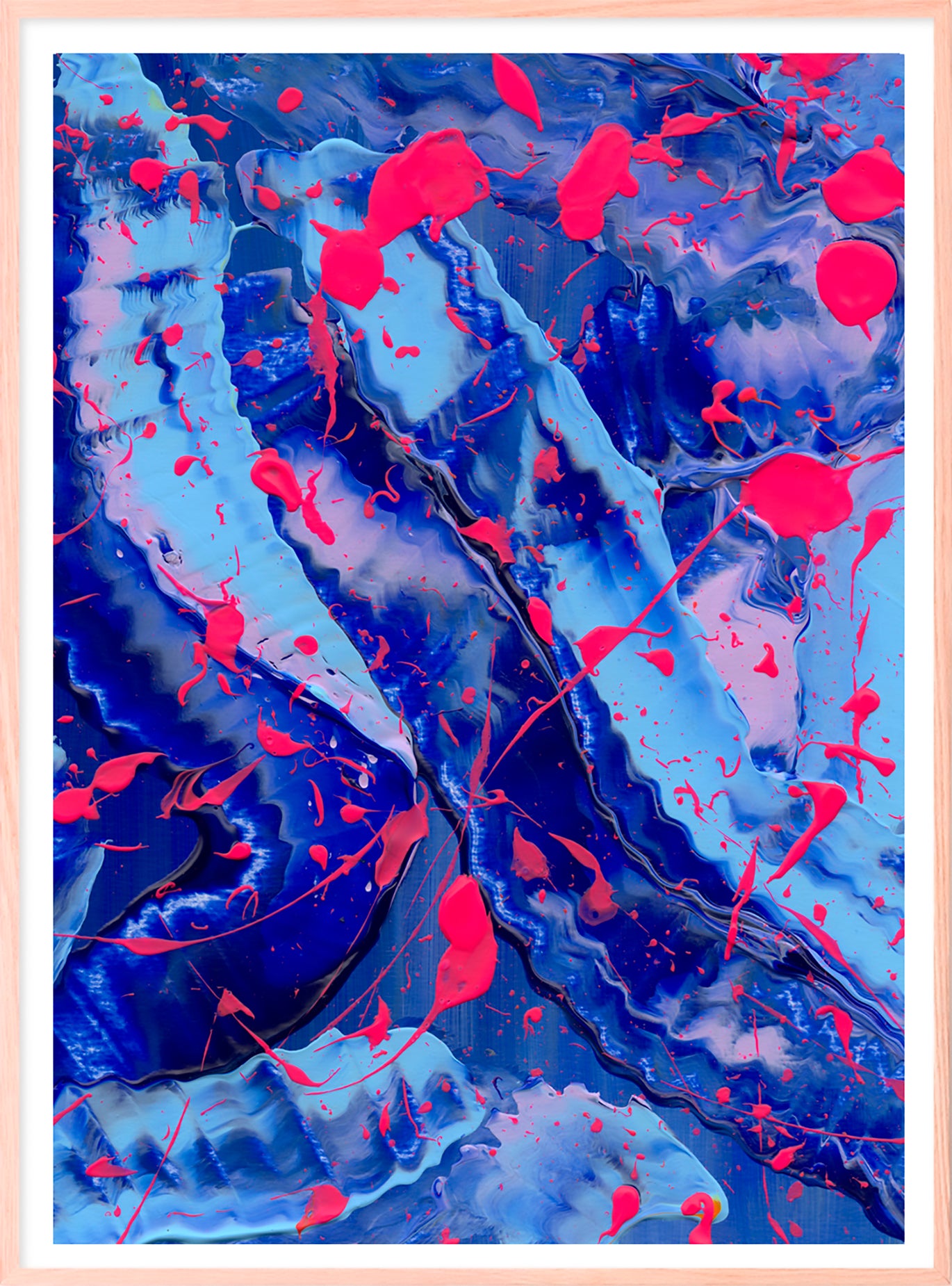 Blue III, abstract art print in oak frame. After original painting by Bridget Bradley