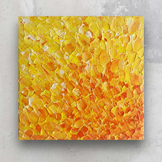 In the Heart of the Sun, original textured abstract, in rich golds, orange and yellows on canvas. Painted by Bridget Bradley