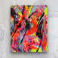 Little Luxuries IV, original abstract painting by Bridget Bradley, in vibrant colours and neons,seen against a stone wall