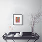 Little Luxuries X, original abstract wall art by Bridget Bradley, seen hanging on wall above furniture and accessories