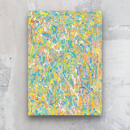 Large original abstract painting on canvas in bright pastel colours. Heavy texture abstract art. Hand-painted by Bridget Bradley.