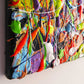 Closeup side view of paint layers, original abstract painting, 'Night at the Carnival' by Bridget Bradley