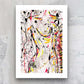 Image of Nude I , fine art print in black bright and neon coloursseen here on paper. After original mixed media art by Bridget Bradley