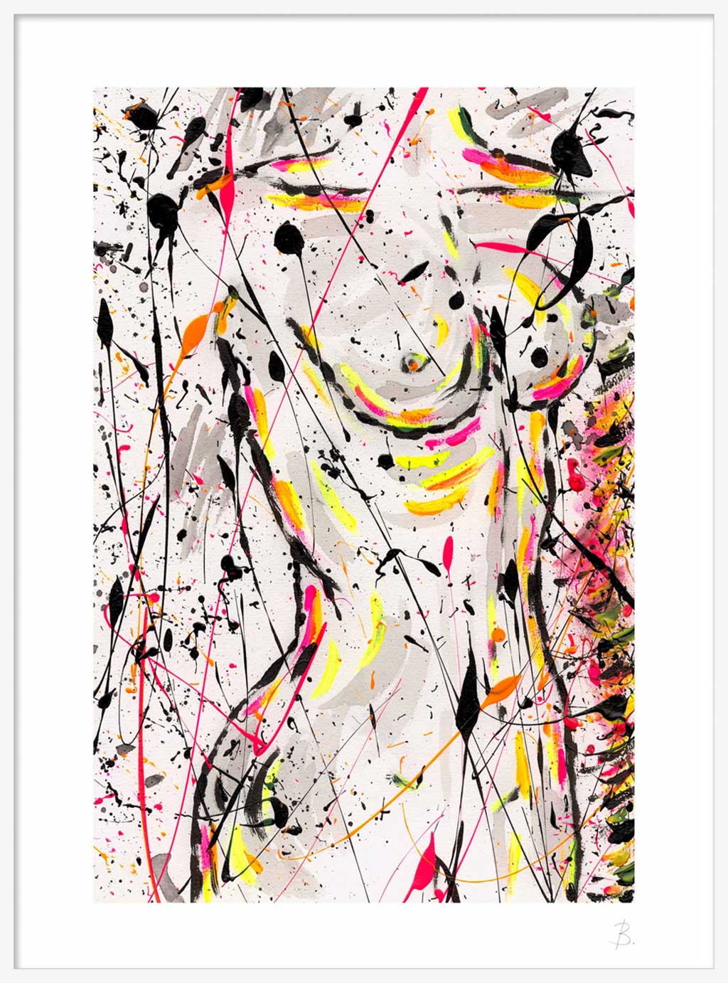 Nude I fine art print on paper with white border seen with white frame