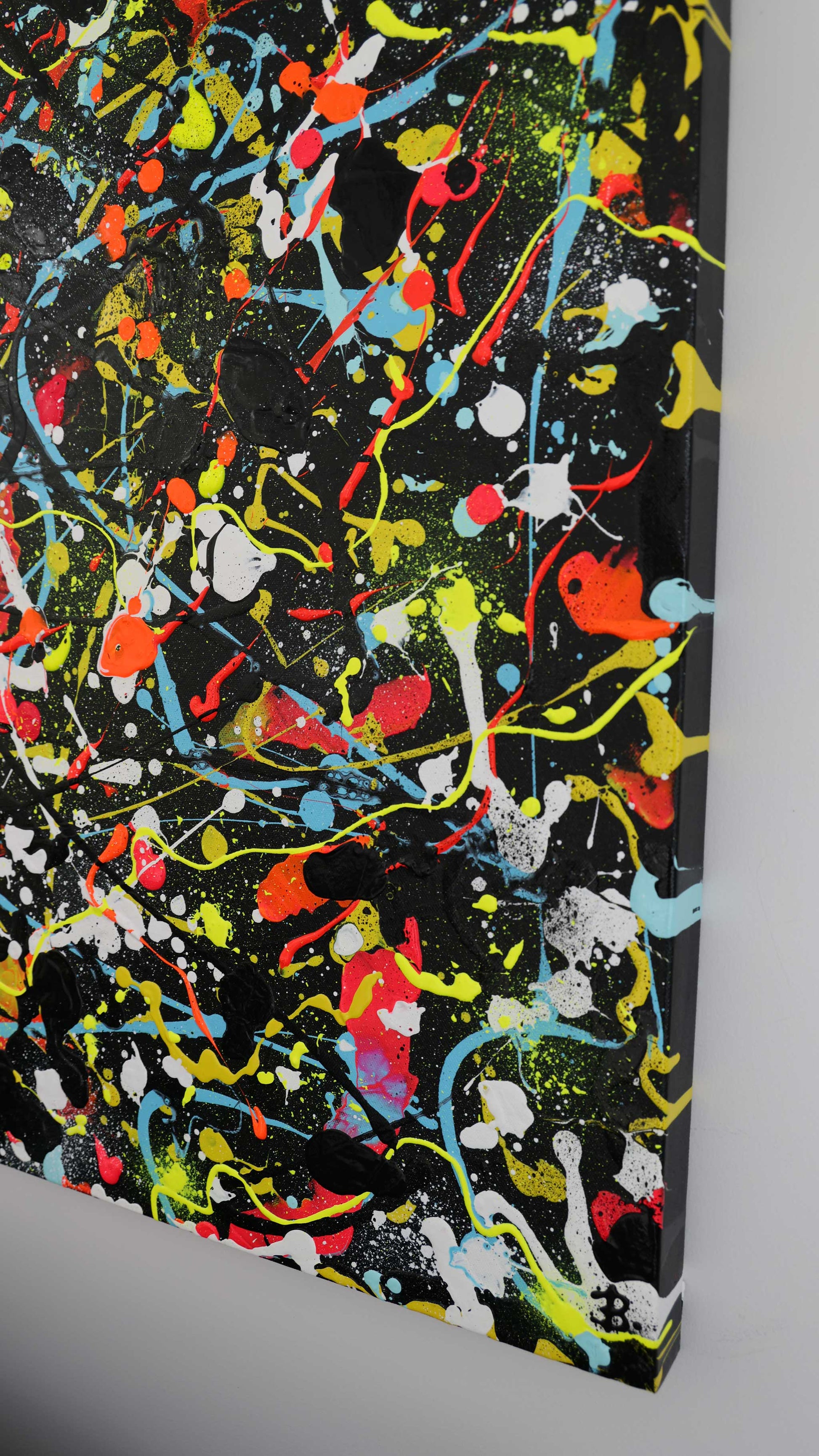 Colourful Abstract, Original Painting Up Close. Unique canvas art by Bridget Bradley, contemporary Abstract Artist