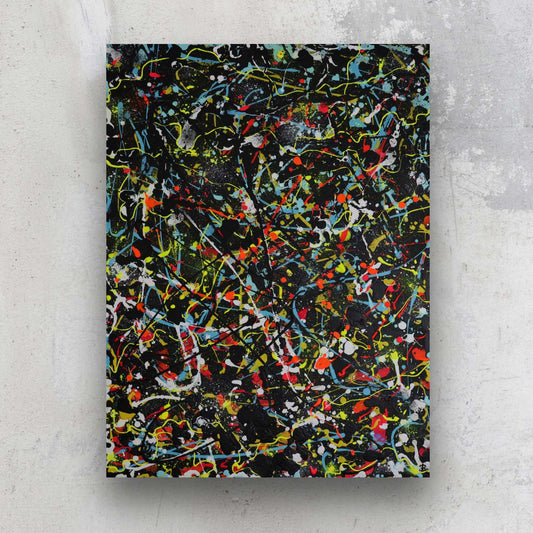 Onyx Original Abstract Expressionism, textured painting by Bridget Bradley, with bright colours, neons on black.