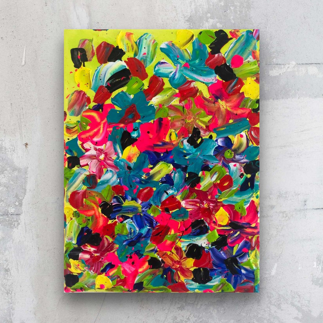 Summer Garden oriignal textured abstract painting on canvas in vibrant colours. Artwork created by Bridget Bradley, Abstract Artist