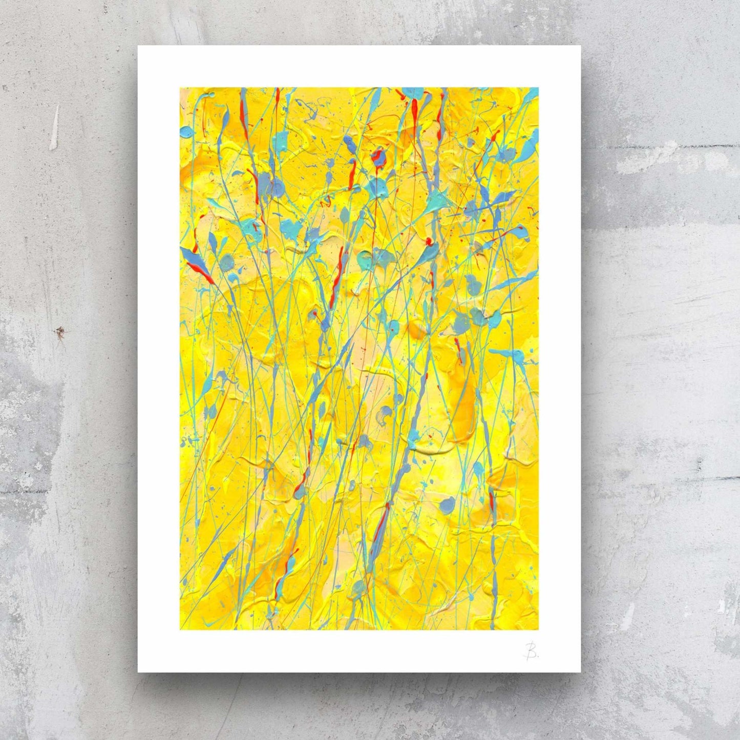 'Sunflower' archival quality, abstract art print with 2cm border, available on canvas or paper in various sizes. After the original painting by Bridget Bradley,. Abstract Expressionist Artist