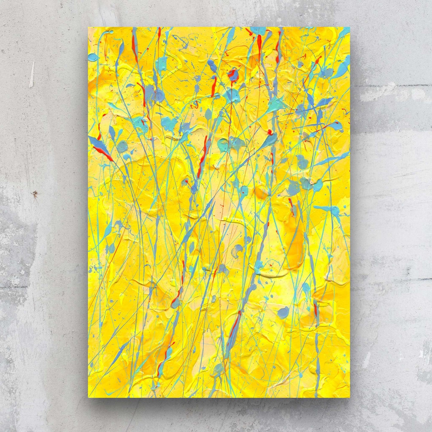 Sunflower is an original abstract painting on paper in rich yellows, orange and blue by Bridget Bradley, Abstract Expressionist Artist. Discover more